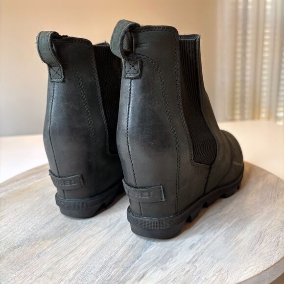 Sorel Women’s Joan of Arctic Wedge ll Chelsea Black Leather Boots Wedges Size 9 - Picture 4 of 8